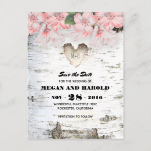 Birch Heart Rustic Country Save the Date Announcement Postcard
