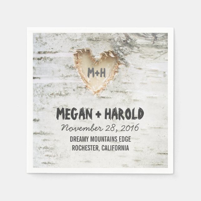 Birch Heart Rustic Tree Inspired Napkin (Front)