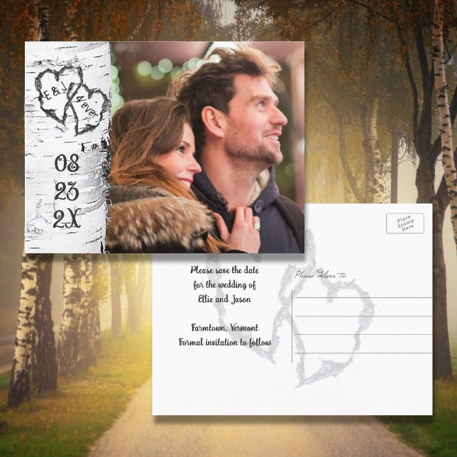 Birch Hearts Photo Save the Date Postcards (Creator Uploaded)