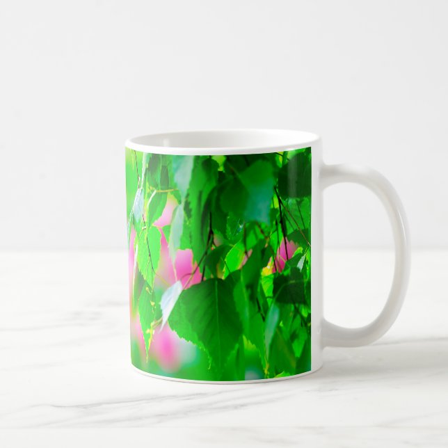 Birch leaves tulip flowers customisable coffee mug (Right)
