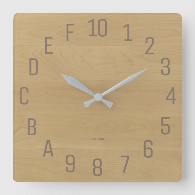 Birch-Look Hexadecimal Geek Square Wall Clock (Front)