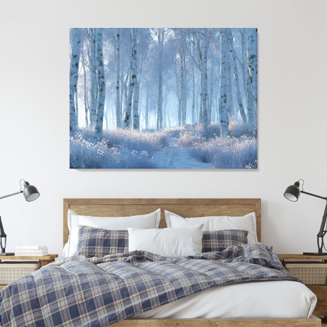 Birch Radiant Snow Forest  Canvas Print (Insitu(Bedroom))