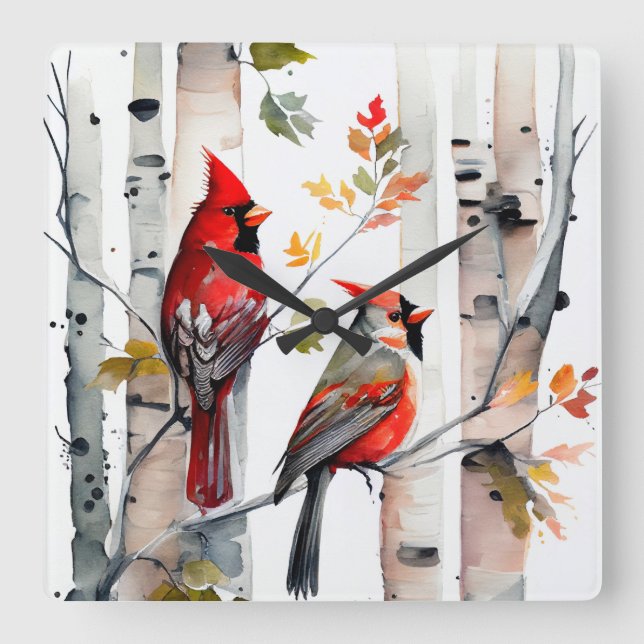 Birch Tree and Cardinals Wall Clock (Front)