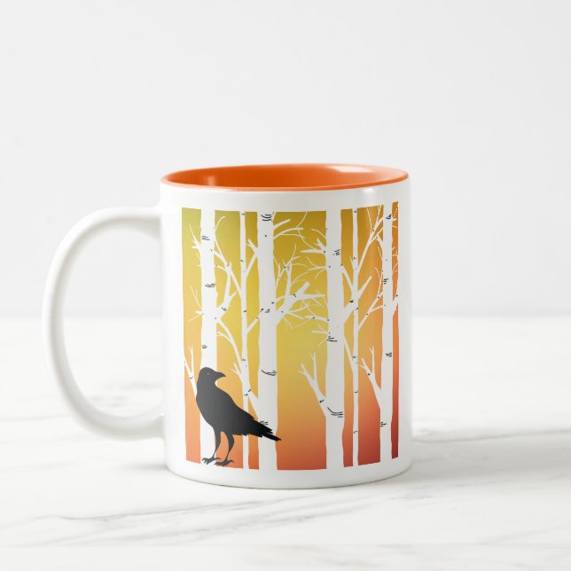 Birch Tree and Crow Two-Tone Coffee Mug (Left)