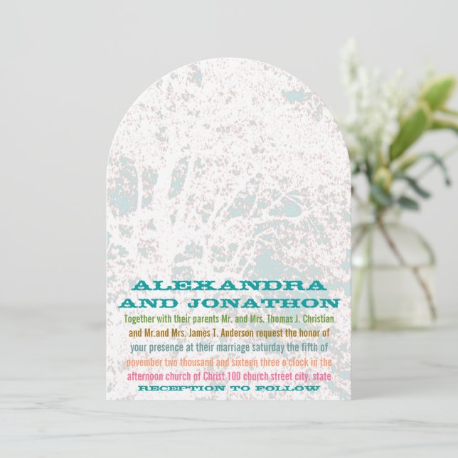 Birch Tree Aqua Blue Sky Playbill Fonts Wedding Invitation (Standing Front)