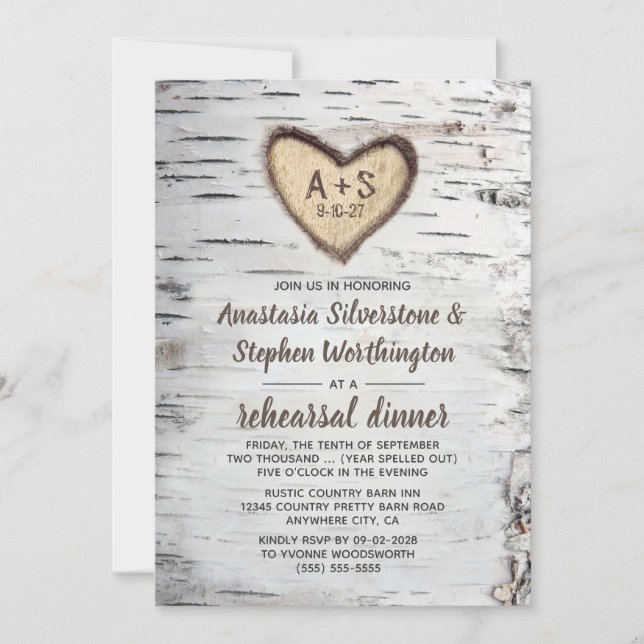 Birch Tree Bark Rustic Country Rehearsal Dinner Invitation (Front)