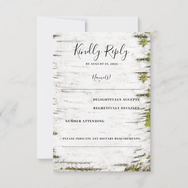 Birch Tree Bark Rustic Fall Wedding RSVP Card (Front)