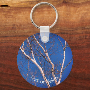 Birch Tree Blue Sky Nature Personalised Key Ring
