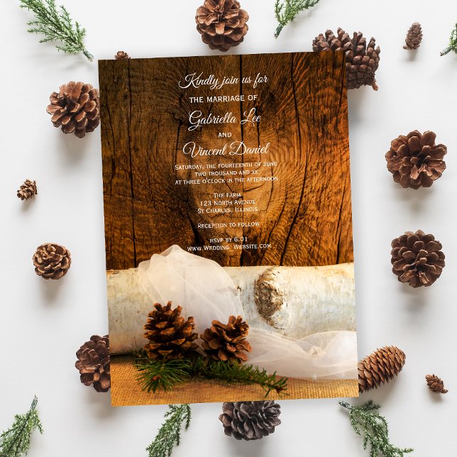 Birch Tree, Bridal Veil and Barn Wood Wedding Invitation (Creator Uploaded)