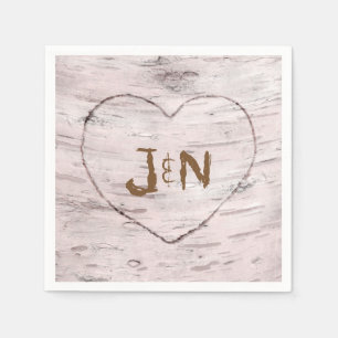 Birch Tree & Carved Heart Rustic Wedding Party Napkin
