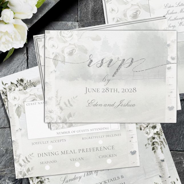 Birch Tree Forest Chuppah Wedding Meal Choice RSVP (Birch Tree Forest Chuppah Wedding RSVP Meal Choice Mail Back Card)