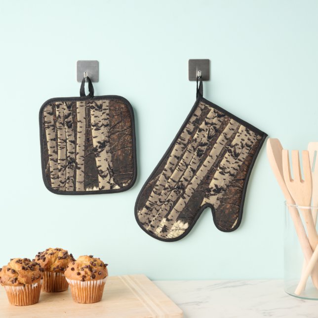 Birch Tree Forest Nature Oven Mitt & Pot Holder Set (Insitu(Hanging))