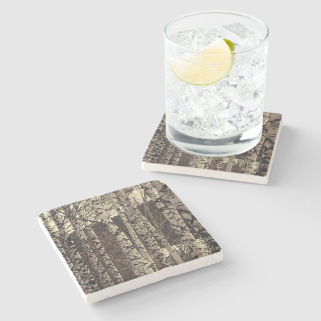 Birch Tree Forest Nature Stone Coaster (Side)