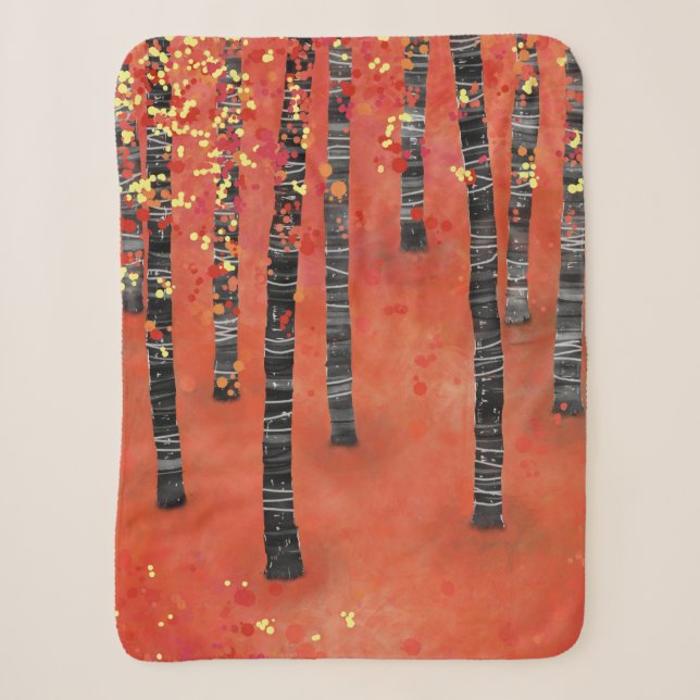 Birch Tree Forest Red Sherpa Blanket (Front)