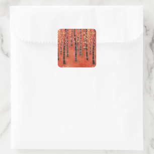 Birch Tree Forest Red Square Sticker