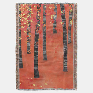 Birch Tree Forest Red Throw Blanket