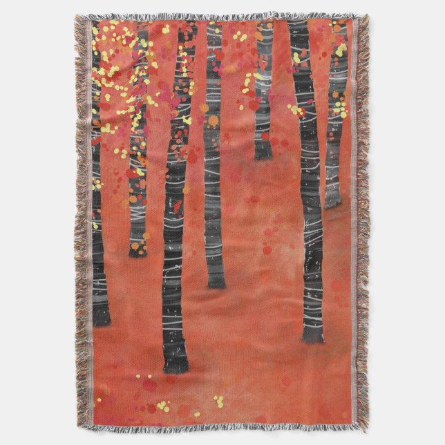 Birch Tree Forest Red Throw Blanket (Front Vertical)