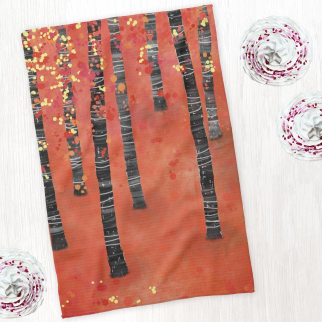 Birch Tree Forest Tea Towel (Birch aspen tree forest abstract art kitchen tea towel)