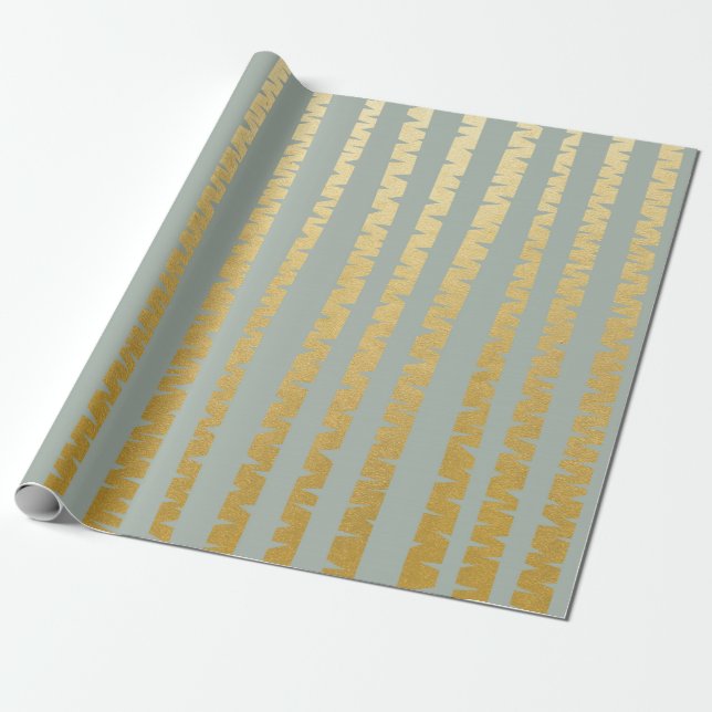 Birch-Tree Golden Grey Blue Vip Stripes Wrapping Paper (Unrolled)