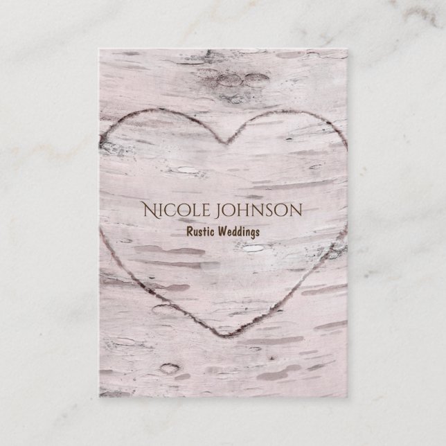 Birch Tree & Heart Rustic Natural Bridal Wedding Business Card (Front)
