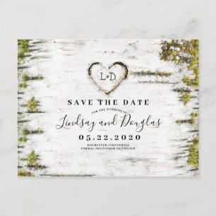 Birch Tree Heart Rustic Save the Date Announcement Postcard