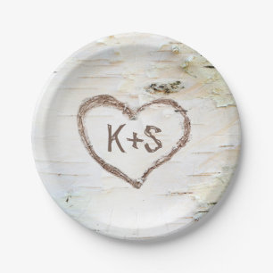 Birch Tree Heart Rustic Wedding Paper Plate