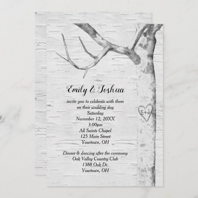 Birch Tree Heart Wedding  Invitation (Front/Back)
