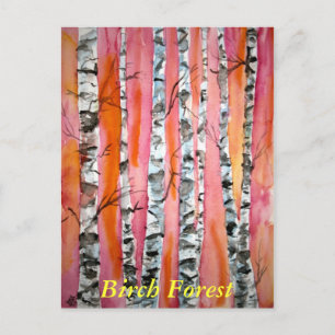 birch tree landscape abstract art Forest postcard