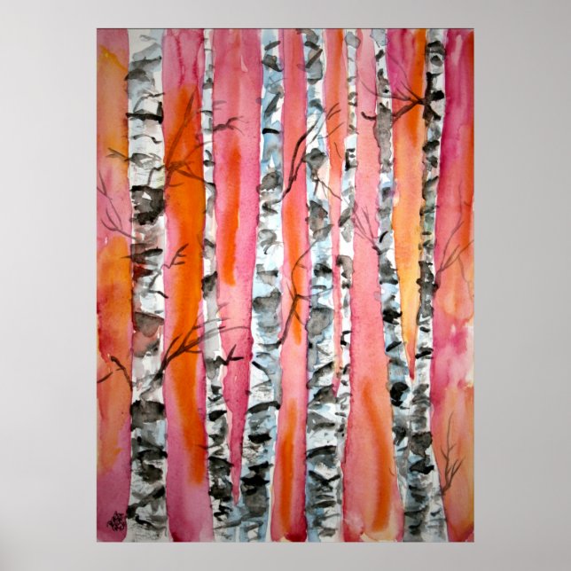 birch tree landscape abstract art print posters (Front)