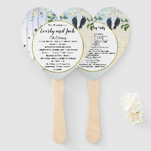 Birch Tree Love Bird Forest Boho Wedding Program Hand Fan