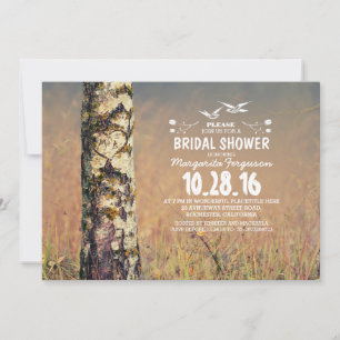 Birch tree & love heart rustic bridal shower invitation