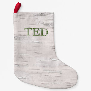 Birch Tree NAME Nature Holiday Red Green Timeless Small Christmas Stocking