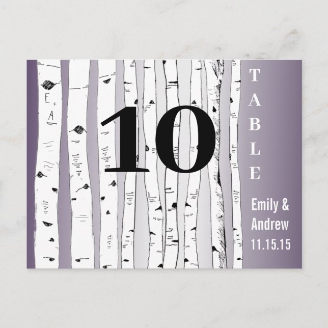 Birch Tree Playbill Fonts Wedding Table Number Postcard (Front)