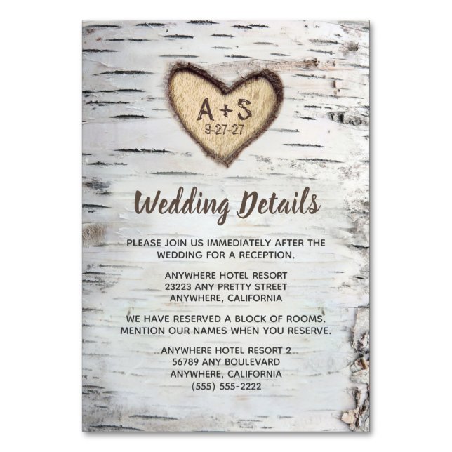 Birch Tree Rustic Country Wedding Insert Cards (Front)