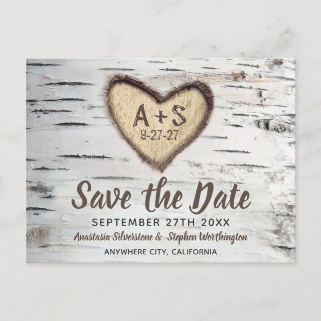 Birch Tree Rustic Country Wedding Save the Date Announcement Postcard (Front)