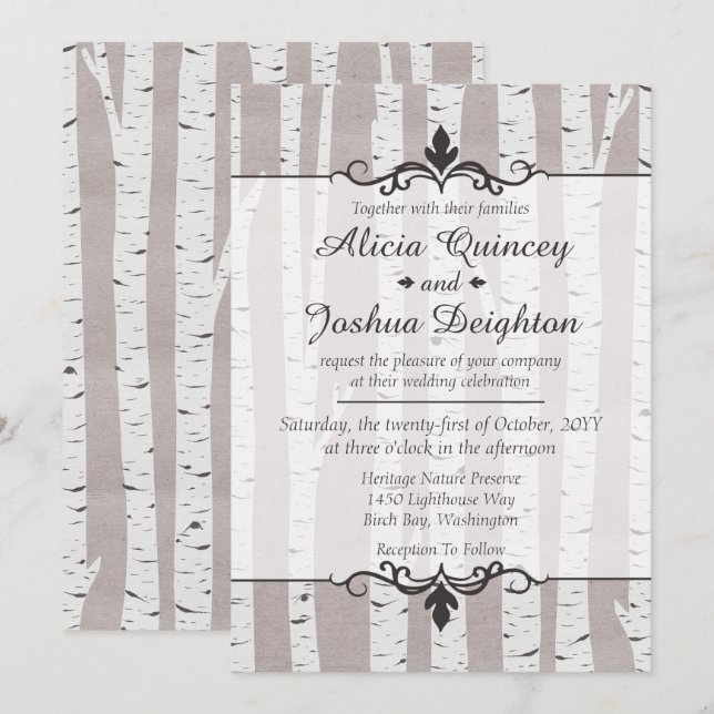 Birch Tree Rustic Nature Custom Wedding Invitation (Front/Back)