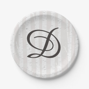 Birch Tree Rustic Nature Monogram Wedding Cake Paper Plate