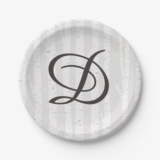 Birch Tree Rustic Nature Monogram Wedding Cake Paper Plate (Front)