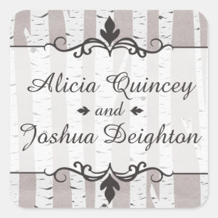 Birch Tree Rustic Nature Wedding Personalised Square Sticker
