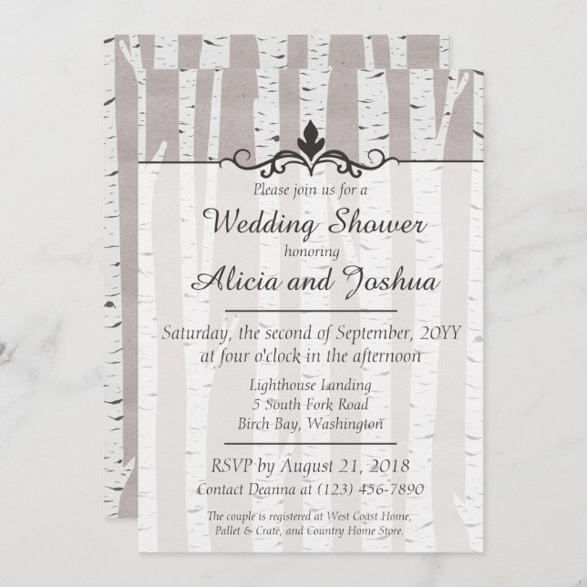 Birch Tree Rustic Nature Wedding Shower Invitation (Front/Back)