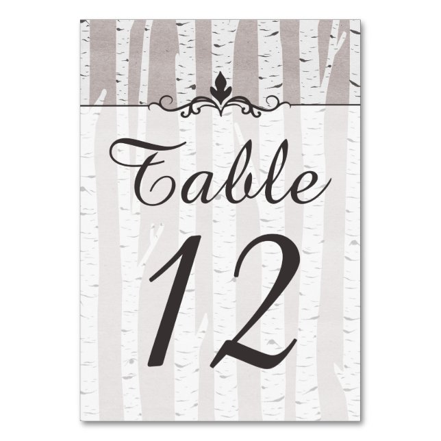 Birch Tree Rustic Nature Wedding Table Number (Front)