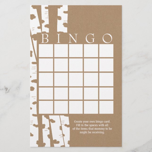 Birch Tree Rustic Shower Bingo Card (Front)