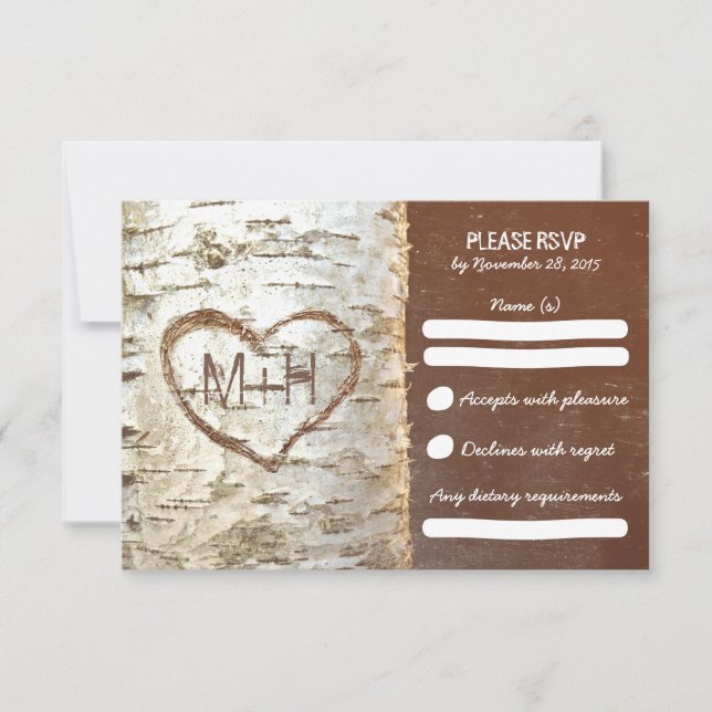 Birch tree rustic wedding RSVP cards (Front)