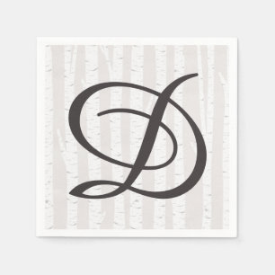 Birch Tree Rustic Wood Nature Wedding Monogram Napkin