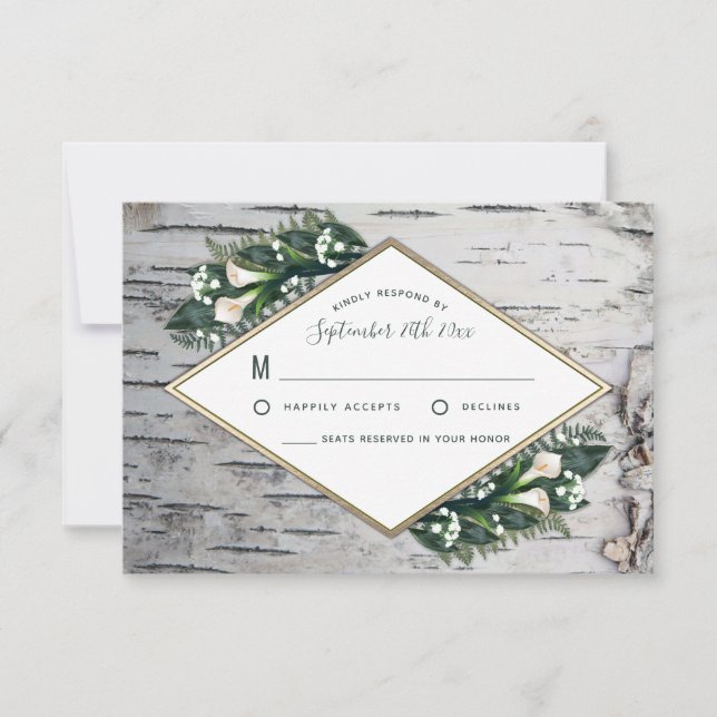 Birch Tree Rustic Woodland Wedding RSVP Cards (Front)
