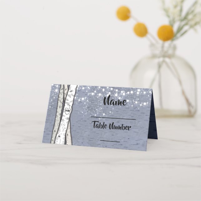 Birch Tree twinkle lights evening table cards (Front)