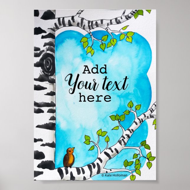 Birch Tree Watercolor Illustration with Text Poster (Front)