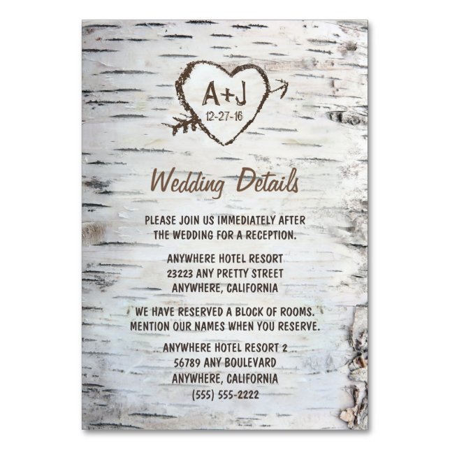 Birch Tree Wedding Reception + Accommodation Cards (Front)