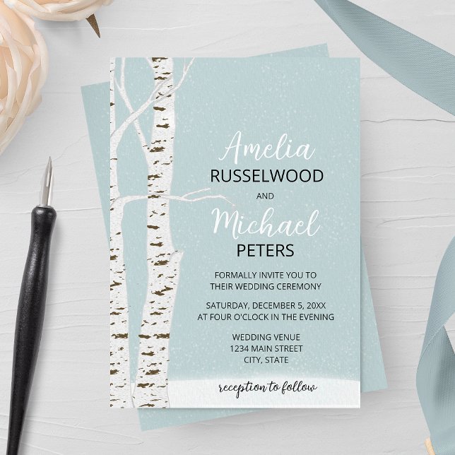Birch Tree Winter Wedding Invitation (Creator Uploaded)