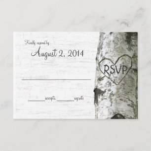Birch Tree with Carved Heart RSVP Card